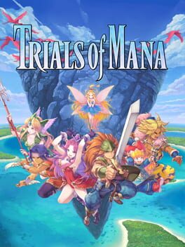 Trials of Mana title with the six playable characters jumping out